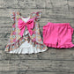 Baby Girls Kids Short Sleeves Flower Tunic Pink Ruffle Shorts Summer Set RTS