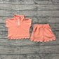 Baby Girls Kids Short Sleeves Zipper Shirt Scallop Shorts Set Cotton Clothes