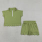 Sibling Baby Girls Kids Short Sleeves Zipper Shirts Scallop Shorts Cotton Sets Clothes RTS