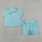 Sibling Baby Girls Kids Short Sleeves Zipper Shirts Scallop Shorts Cotton Sets Clothes RTS