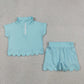 Sibling Baby Girls Kids Short Sleeves Zipper Shirts Scallop Shorts Cotton Sets Clothes RTS