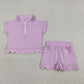 Sibling Baby Girls Kids Short Sleeves Zipper Shirts Scallop Shorts Cotton Sets Clothes RTS