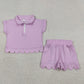 Sibling Baby Girls Kids Short Sleeves Zipper Shirts Scallop Shorts Cotton Sets Clothes RTS