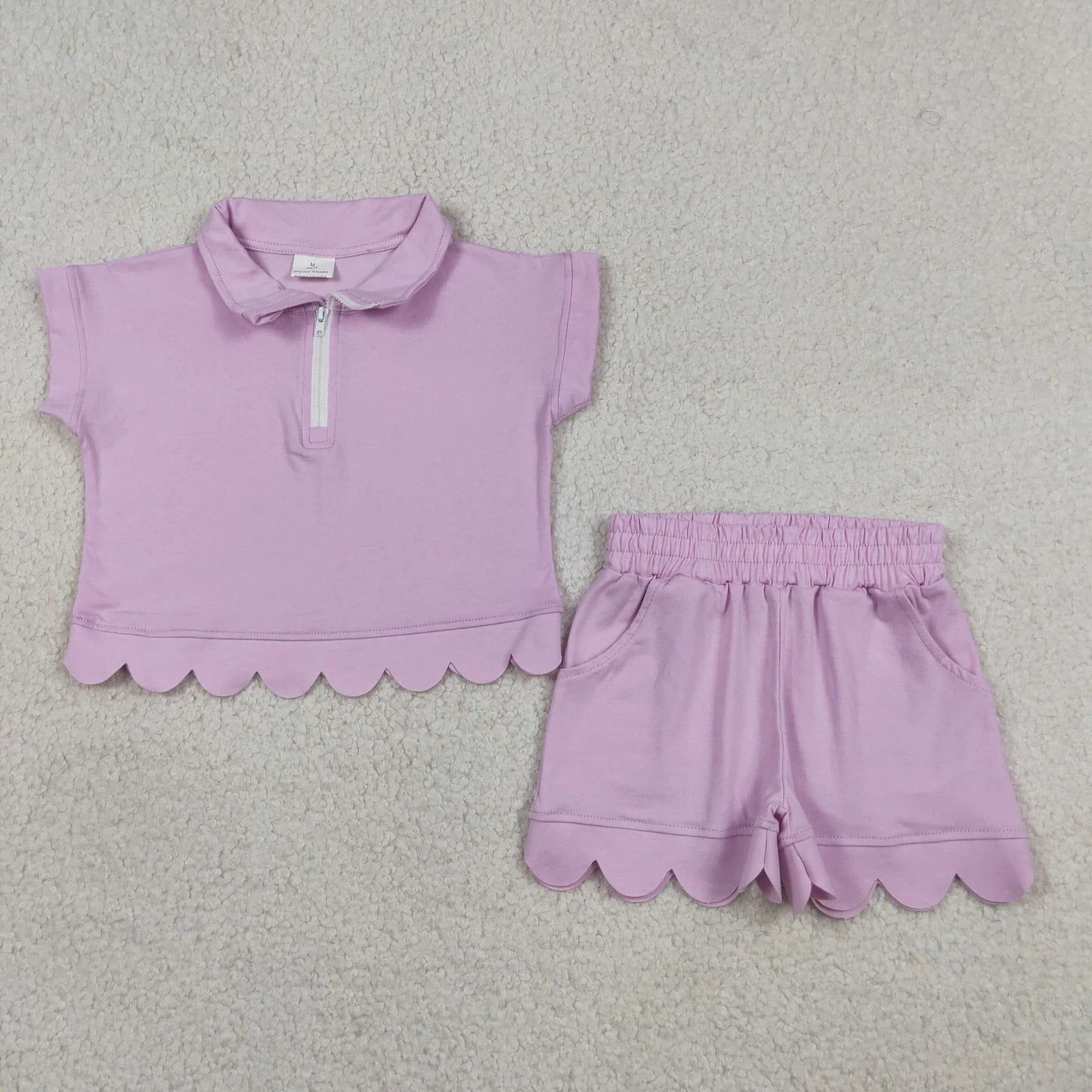 Sibling Baby Girls Kids Short Sleeves Zipper Shirts Scallop Shorts Cotton Sets Clothes RTS