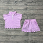 Baby Girls Kids Short Sleeves Zipper Shirt Scallop Shorts Set RTS