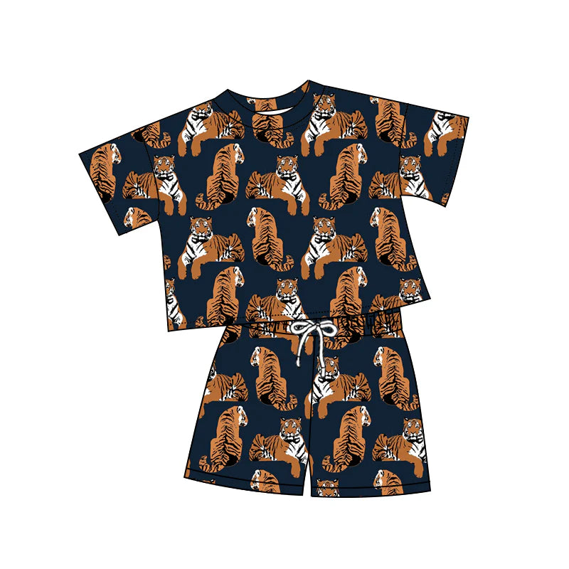 ( Moq 5 ) Preorder Baby Girls Kids Short Sleeves Tigers Shirt Shorts Summer Set