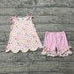 Baby Girls Kids Pink Bows Floral Scallop Tops Ruffle Shorts Summer Set RTS