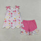 Sibling Baby Girls Kids Bows Sleeveless Flower Scallop Tops Ruffle Shorts Sets Clothes RTS