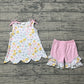 Baby Girls Kids Sleeveless Flower Scallop Tops Pink Ruffle Shorts Summer Set RTS