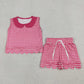 Sibling Baby Girls Kids Sleeveless Scallop Shirts Pockets Shorts Plaid Sets Clothes RTS