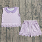 Baby Girls Kids Purple Plaid Shirt Scallop Shorts Summer Set Clothes RTS