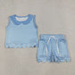 Sibling Baby Girls Kids Sleeveless Scallop Shirts Pockets Shorts Plaid Sets Clothes RTS