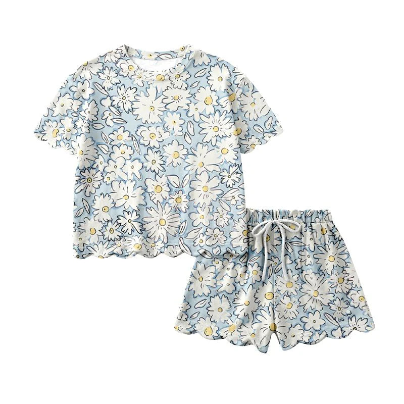 ( Moq 5 ) Preorder Adult Women Short Sleeves Flower Scallop Shirt Shorts Clothes Set
