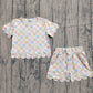 Baby Girls Kids Short Sleeves Colorful Checked Shirt Shorts Summer Set RTS