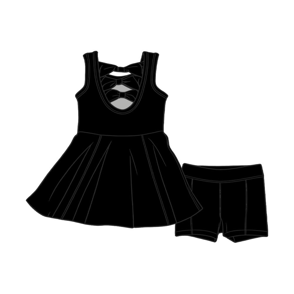 ( Moq 5 ) Preorder Baby Girls Kids Sleeveless Black Bows Tunic Shorts Set Clothes