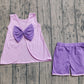 Baby Girls Kids Sleeveless Purple Bows Tops Ruffle Shorts Set Clothes RTS