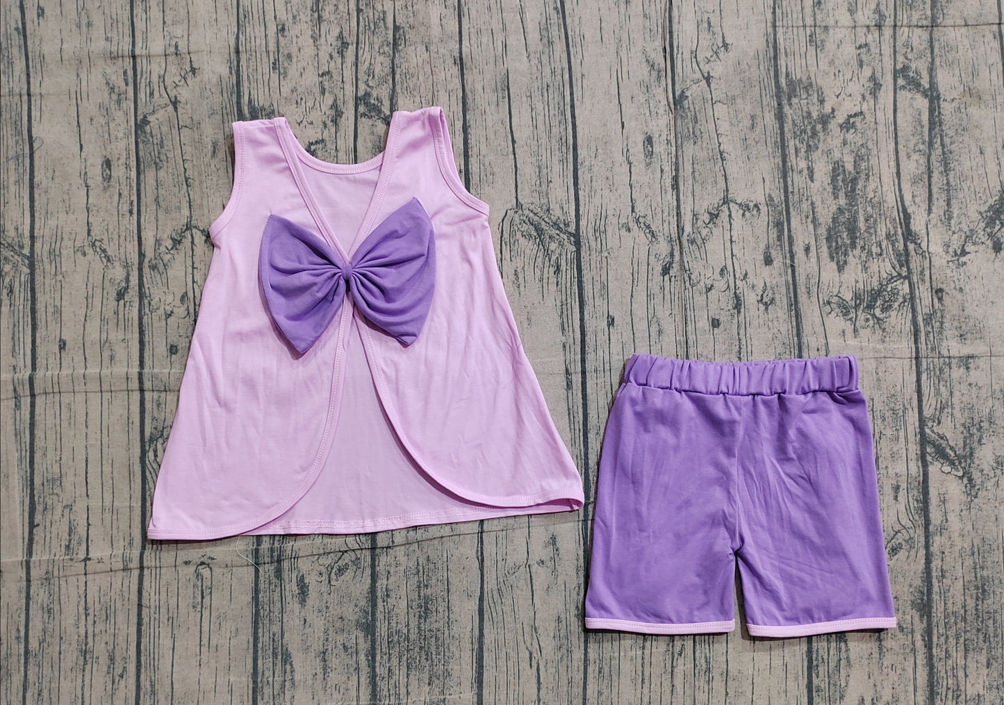Baby Girls Kids Sleeveless Purple Bows Tops Ruffle Shorts Set Clothes RTS