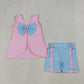 Sibling Baby Girls Kids Back Bows Tops Ruffle Shorts Summer Sets Cotton Clothes RTS
