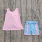 Baby Girls Pink Sleeveless Blue Bows Tops Ruffle Shorts Set Clothes RTS