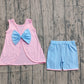 Baby Girls Pink Sleeveless Blue Bows Tops Ruffle Shorts Set Clothes RTS