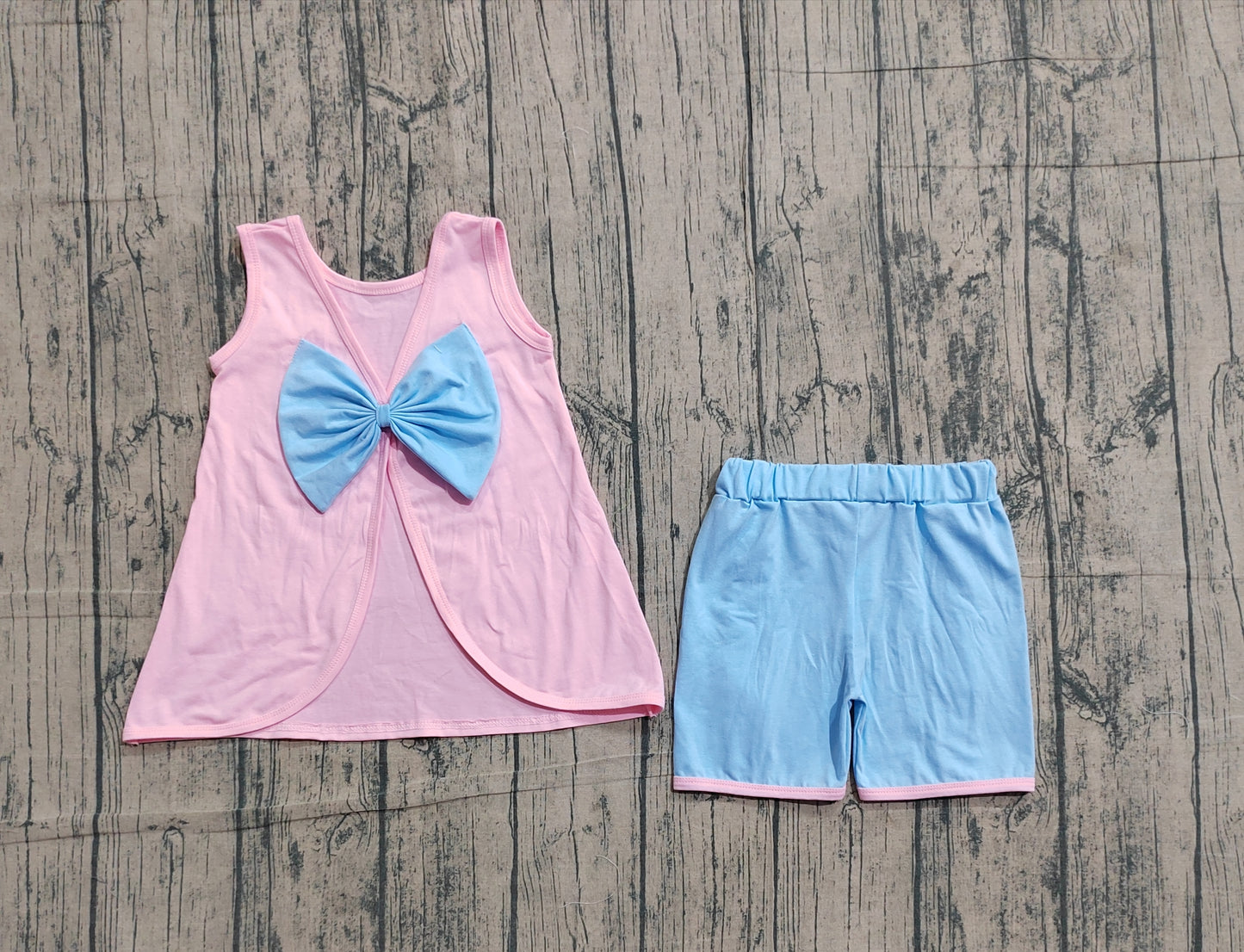 Baby Girls Pink Sleeveless Blue Bows Tops Ruffle Shorts Set Clothes RTS