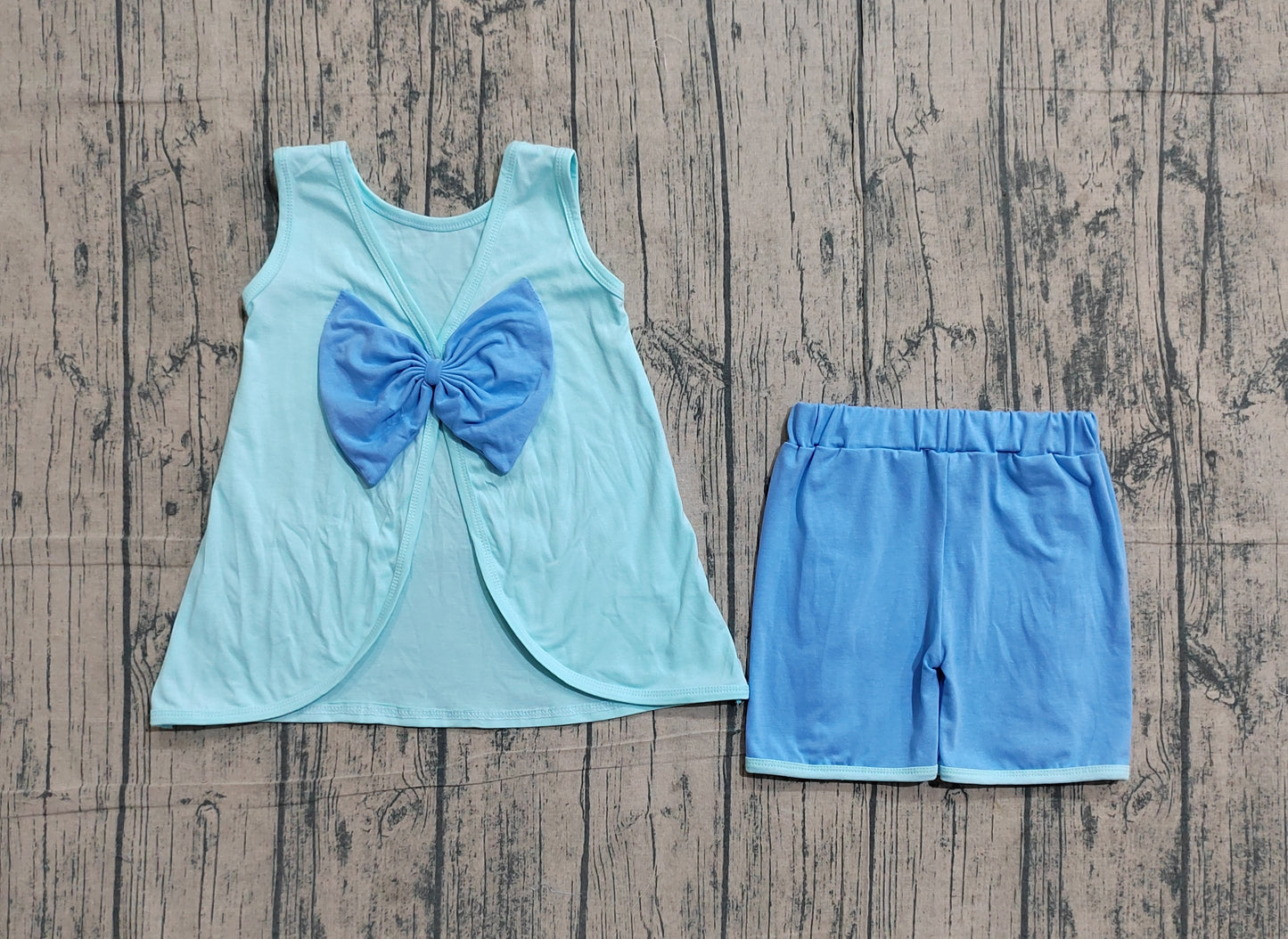 Baby Girls Kids Sleeveless Blue Bows Tops Ruffle Shorts Set Clothes RTS
