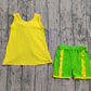 (Baby Girls Yellow Sleeveless Green Bows Tops Ruffle Shorts Set Clothes RTS