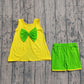(Baby Girls Yellow Sleeveless Green Bows Tops Ruffle Shorts Set Clothes RTS