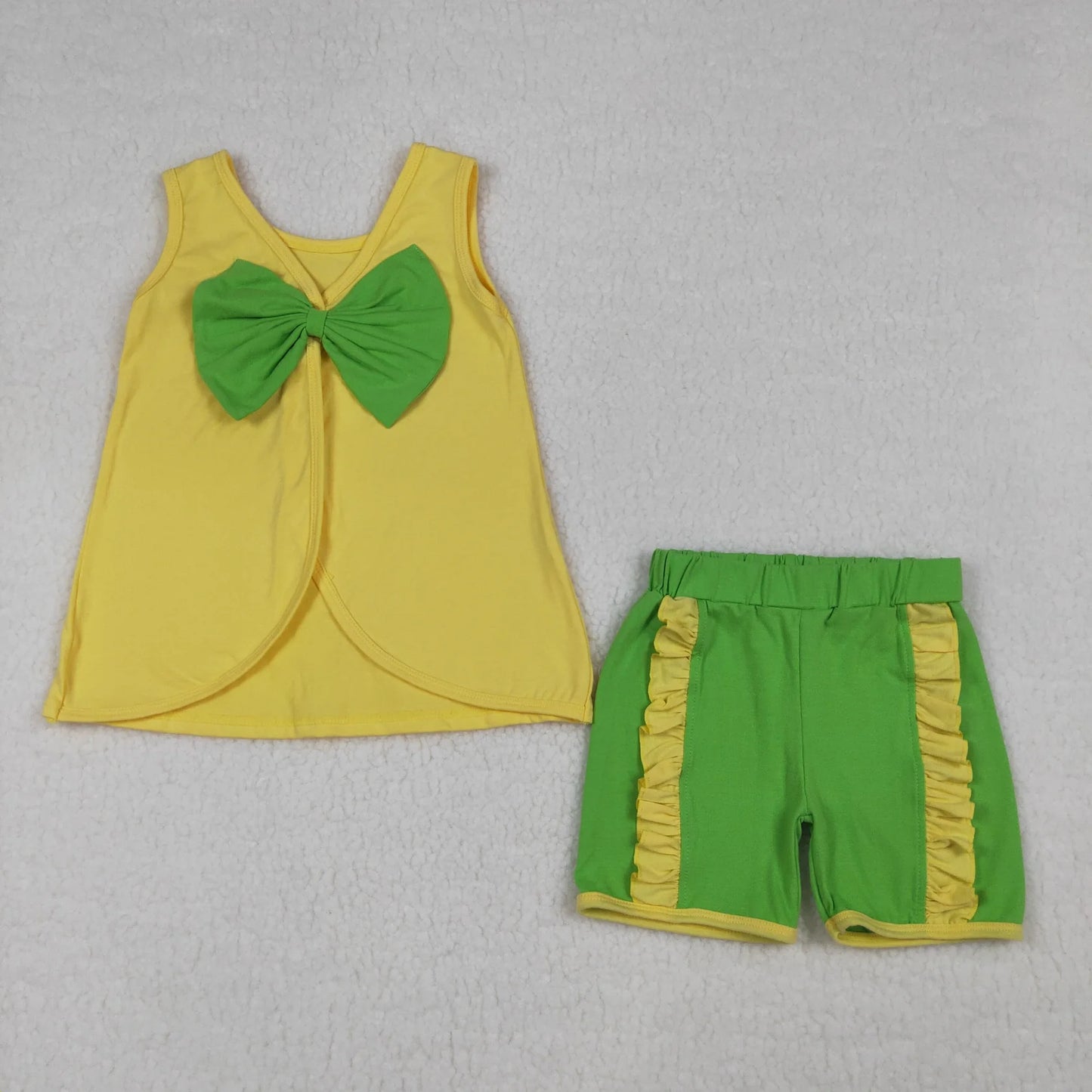 Sibling Baby Girls Kids Back Bows Tops Ruffle Shorts Summer Sets Cotton Clothes RTS