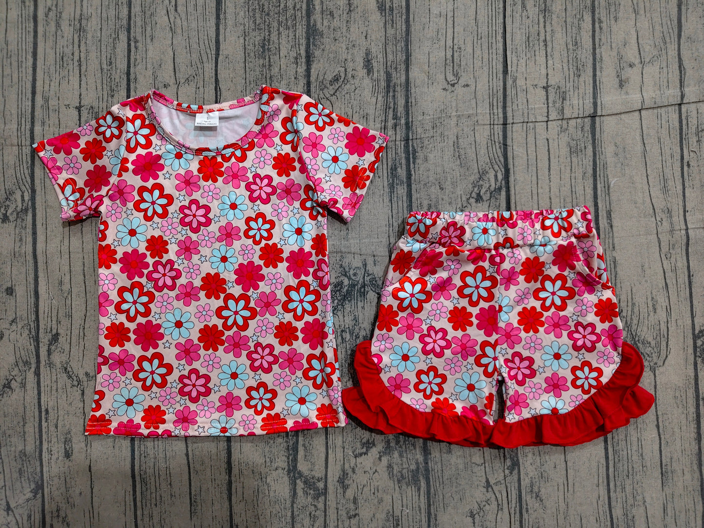 Baby Girls Kids Short Sleeves Flower Shirt Ruffle Shorts Clothes Summer Set RTS