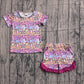 Baby Girls Short Sleeves Animals Shirt Purple Ruffle Shorts Set Clothes RTS