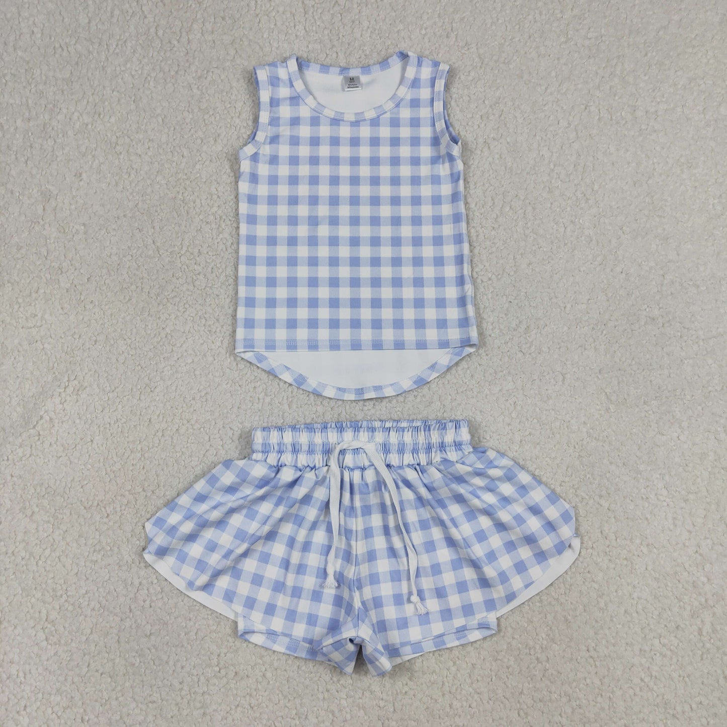 Sibling Baby Girls Kids Sleeveless Plaid Tops Shorts Sets Yoga Active Summer Clothes RTS