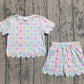 Baby Girls Short Sleeves Cartoon Shirt Scallop Shorts Set Clothes RTS