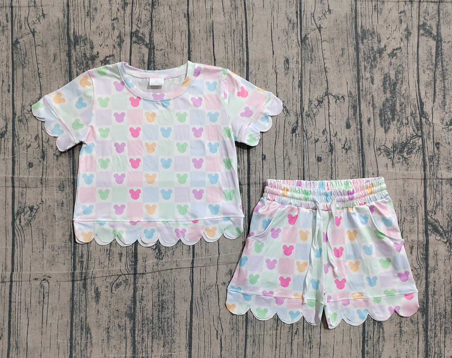 Baby Girls Short Sleeves Cartoon Shirt Scallop Shorts Set Clothes RTS
