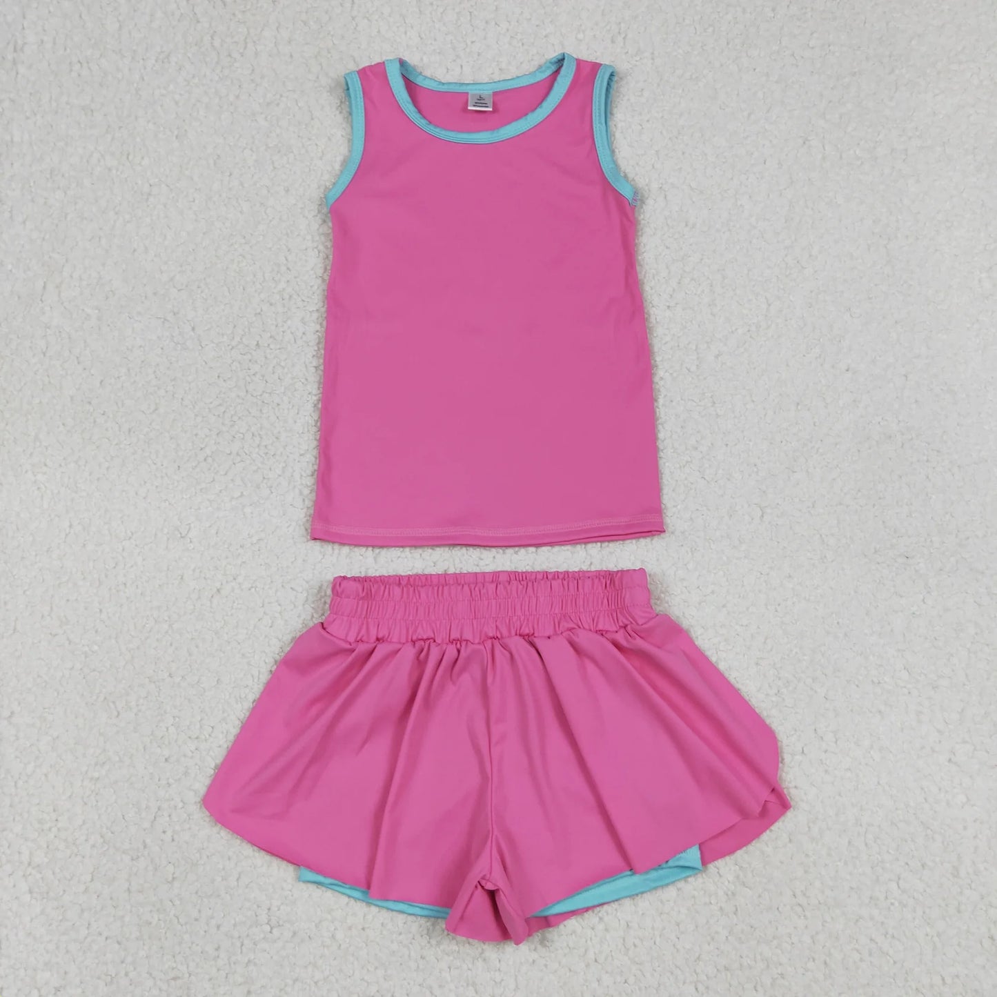 Sibling Baby Girls Kids Sleeveless Shirts Ruffle Shorts Yoga Active Sets Summer Clothes RTS
