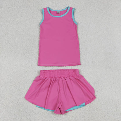 Sibling Baby Girls Kids Sleeveless Shirts Ruffle Shorts Yoga Active Sets Summer Clothes RTS