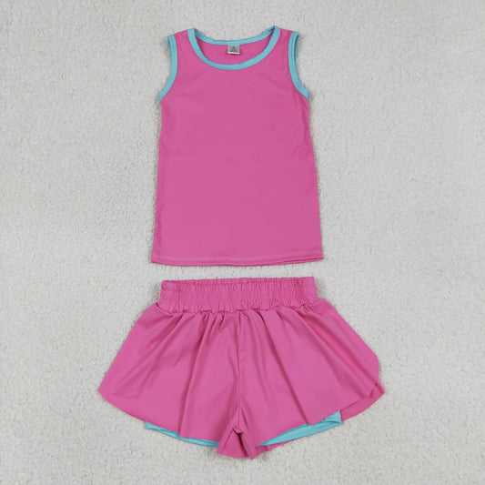 Sibling Baby Girls Kids Sleeveless Shirts Ruffle Shorts Yoga Active Sets Summer Clothes RTS