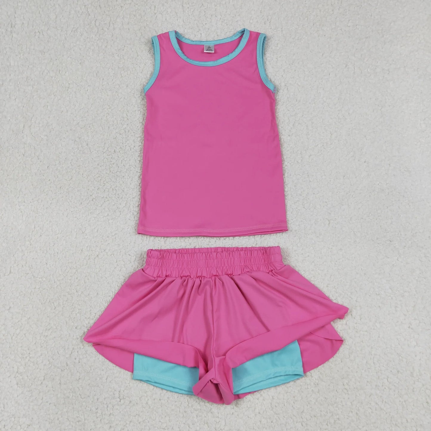 Sibling Baby Girls Kids Sleeveless Shirts Ruffle Shorts Yoga Active Sets Summer Clothes RTS
