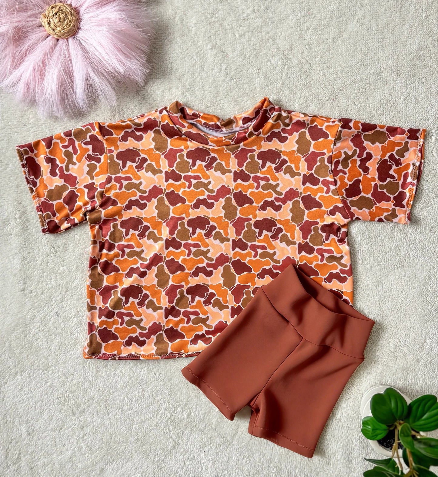 ( Moq 5 ) Preorder Baby Girls Short Sleeves Southern Camo Shirt Biking Shorts Set Clothes