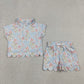 Sibling Baby Girls Kids Short Sleeves Zipper Shirts Scallop Shorts Sets Clothes RTS