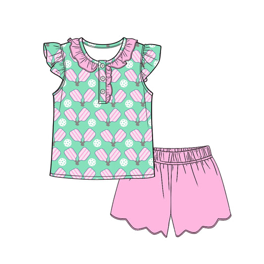 ( Moq 5 ) Preorder Baby Girls Kids Short Sleeves Tunic Shirt Pink Scallop Shorts Set Clothes