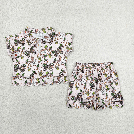 Sibling Baby Girls Kids Ducks Camo Bows Hunting Romper Set Summer Clothes RTS