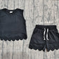 Baby Girls Kids Sleeveless Black Shirt Scallop Shorts Set Cotton Clothes RTS