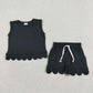 Sibling Baby Girls Kids Sleeveless Scallop Shirts Pockets Shorts Cotton Sets Clothes RTS