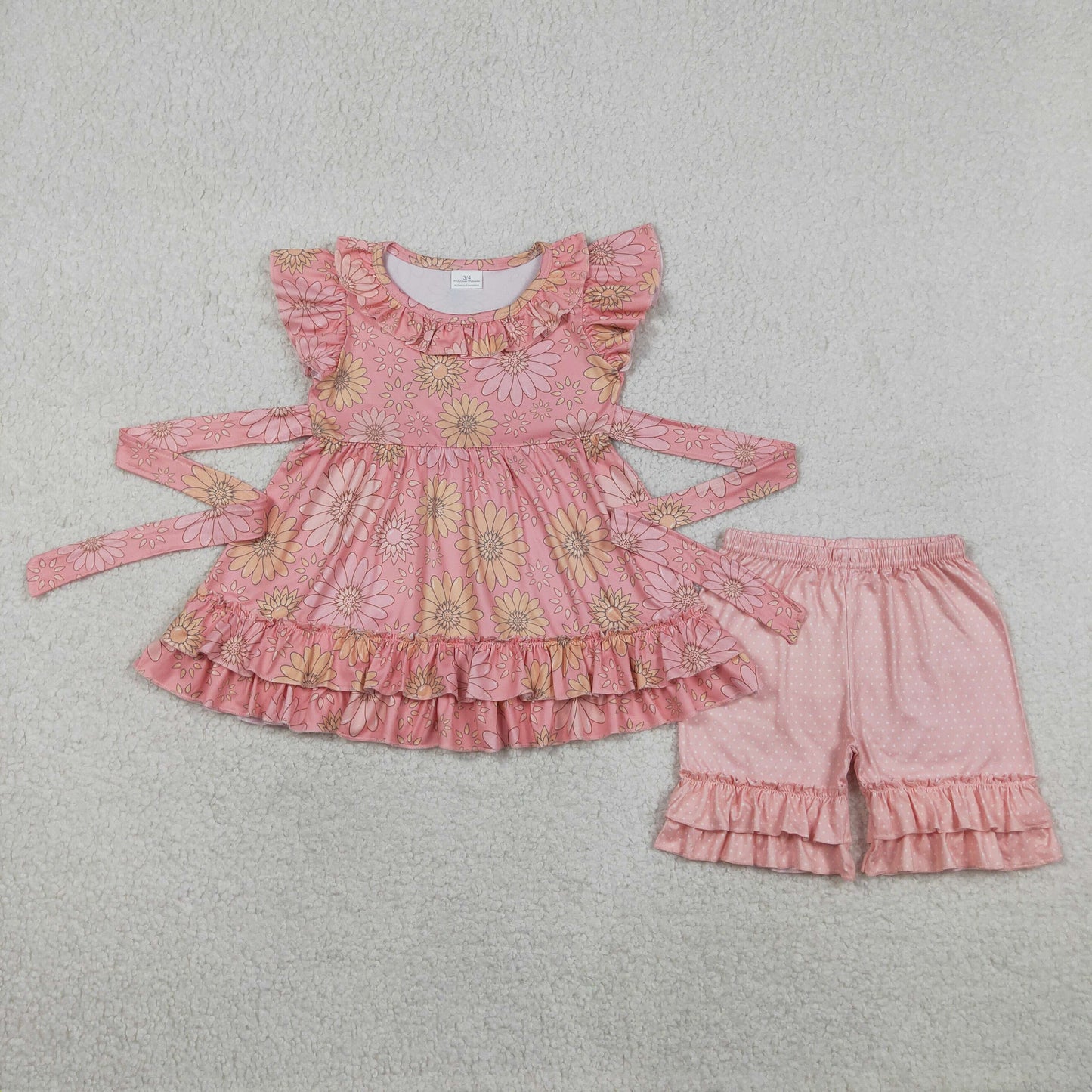 Baby Girls Kids Short Sleeves Flower Tunic Ruffle Shorts Set Summer Clothes RTS