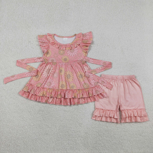 Baby Girls Kids Short Sleeves Flower Tunic Ruffle Shorts Set Summer Clothes RTS