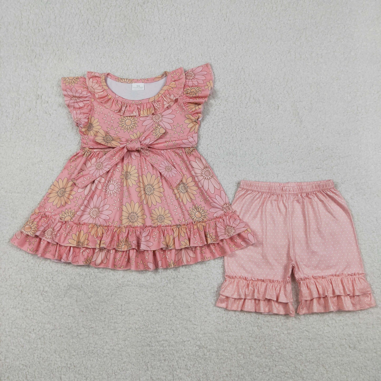 Baby Girls Kids Short Sleeves Flower Tunic Ruffle Shorts Set Summer Clothes RTS