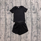 Baby Girls Kids Short Sleeves Black Shirt Skirt Shorts Yoga Active Set Clothes RTS