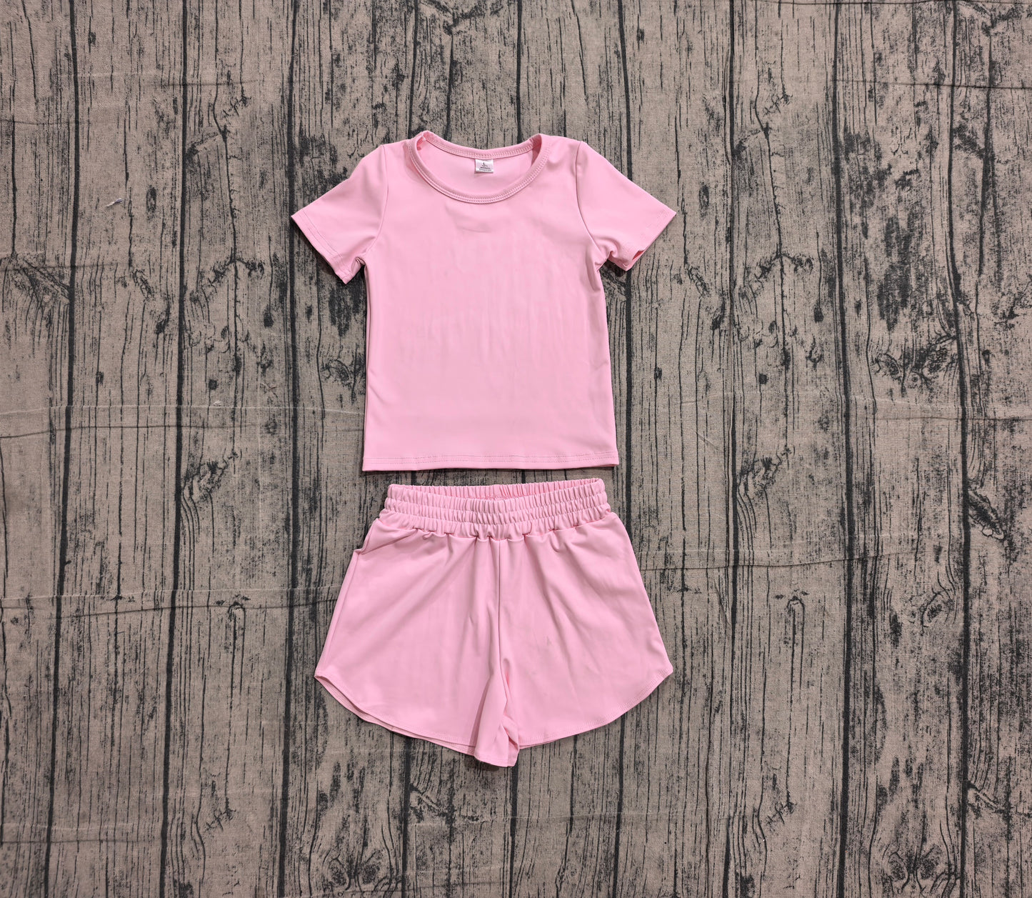 ( No moq ) Preorder Baby Girls Kids Short Sleeves Pink Shirt Skirt Shorts Yoga Active Set Clothes
