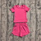 Baby Girls Kids Short Sleeves Hot Pink Shirt Skirt Shorts Yoga Active Set Clothes RTS